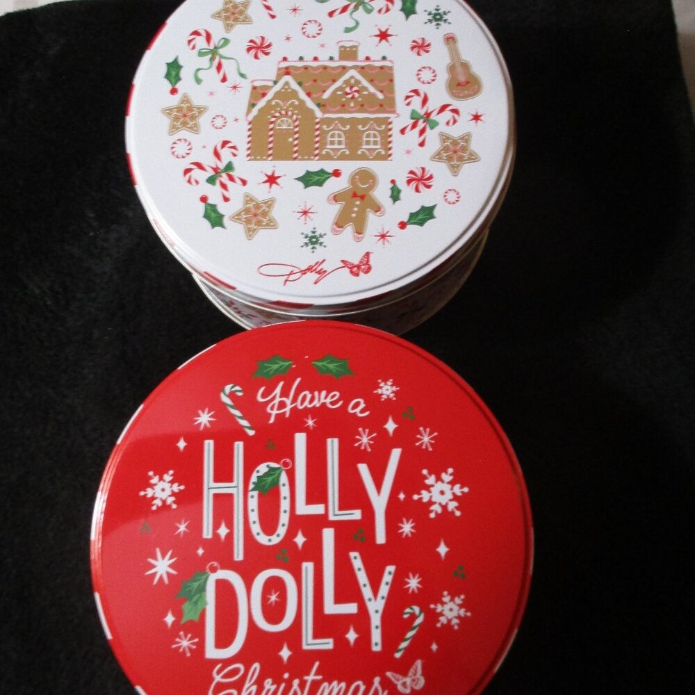 Lot of Two DG Dolly Parton Round Christmas Tins NEW